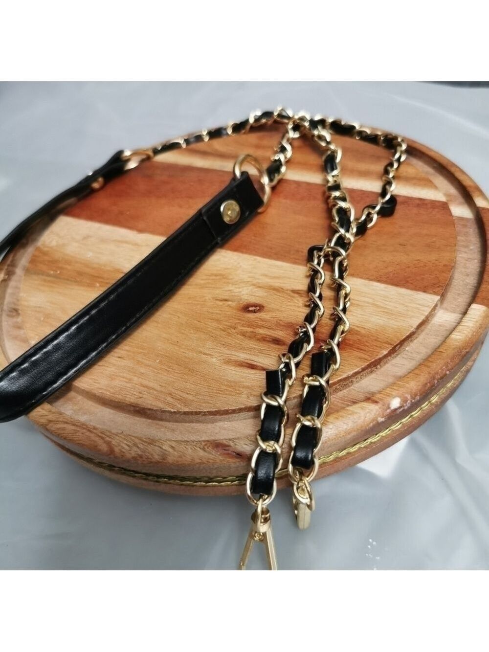 BLACK and gold long shoulder bag strap wallet on chain WOC